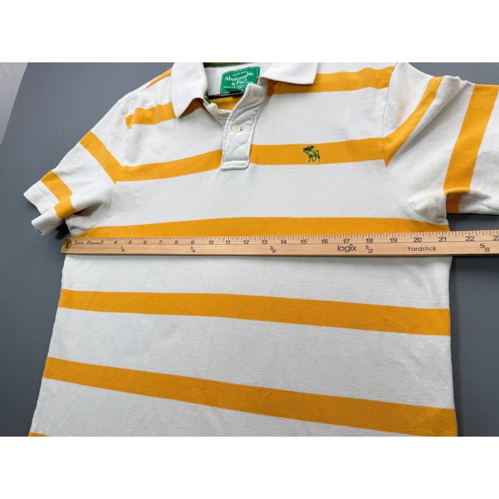 Abercrombie & Fitch Vintage Polo Shirt White Yellow Striped Muscle Fit | Mens XL - Picture 6 of 9